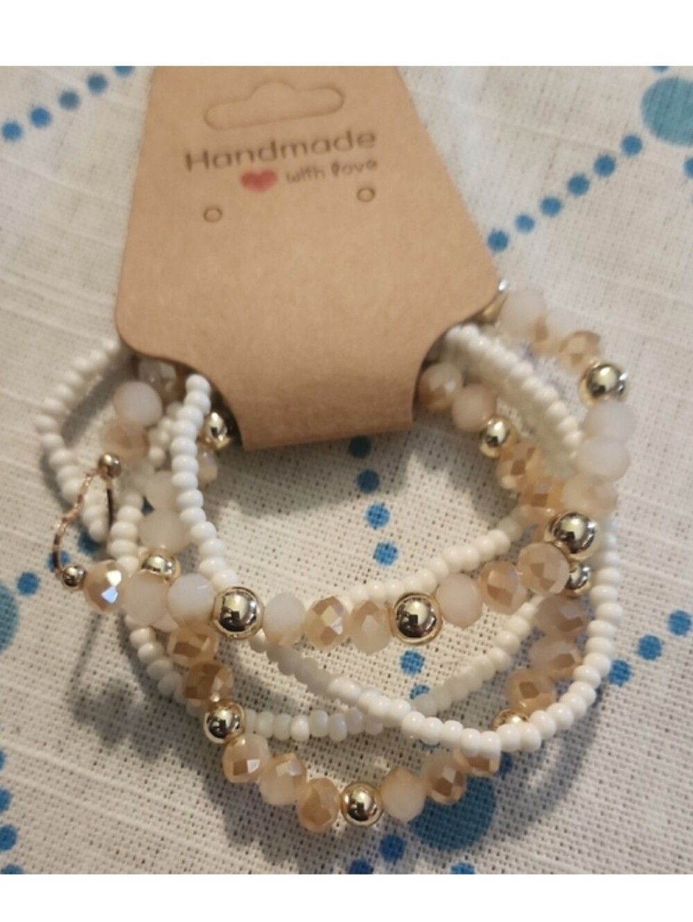 Handmade Beaded Bracelet Set with Gold and White Accents